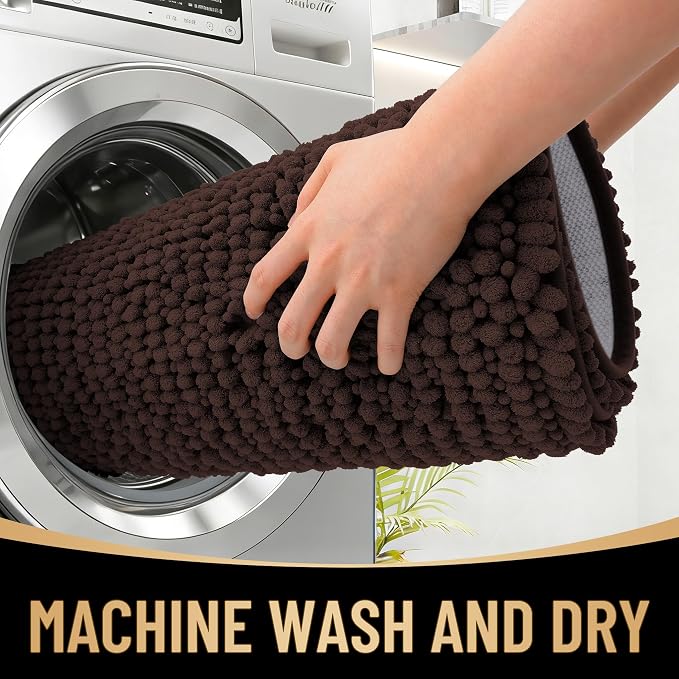 OLANLY Thick Chenille Bathroom Runner Rugs 70x24, Absorbent Bath Mat, Brown | Soft Bath Rugs, Rubber Backing, Machine Wash Dry, Bath Mats for Bathroom, Tub and Shower, Home Decor Accessories