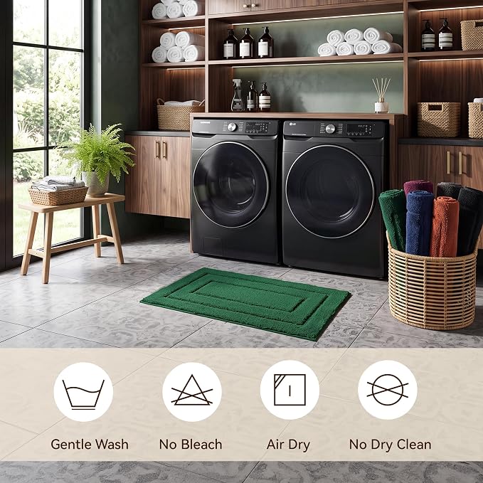GRANNY SAYS Green Bathroom Rug 20" x 32", Non-Slip Microfiber Bath Mat | Ultra-soft, durable TPR backing for reliable grip, fast water absorption, machine washable for Vanity, Shower, Tub