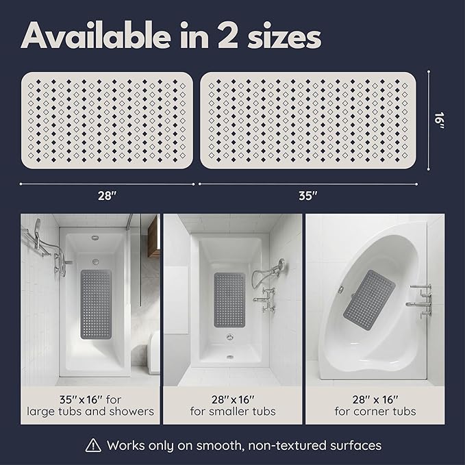 homerella Bathtub Mat Non Slip 35x16 Shower Mat Non Slip Anti Mold BPA Free | Mildew Resistant, Machine Washable, Extra Long Tub Mat, Shower Mats for Inside Shower, Bath Mat for Tub Non Slip EU Certified