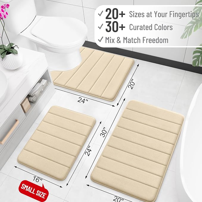 OLANLY Memory Foam Long Bathroom Rugs Runner 44x24, Super Soft Absorbent | Beige, Quick Dry Bath Mat, Machine Washable Shower Floor Rugs, Bathmat Carpet for Bathroom Floor, Tub and Shower