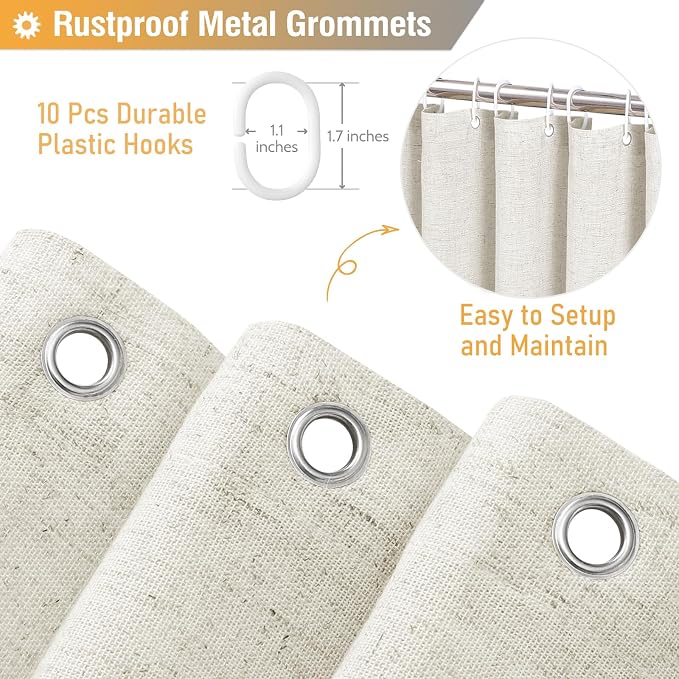 Stall Linen Ruffle Farmhouse Cloth Shower Curtain, 54x78, Natural | Ruffle Hem, Heavy Duty Fabric, 10 Hooks, Elegant Drape, Shabby Chic Style, Bathroom Decor, Machine Washable, Easy To Install