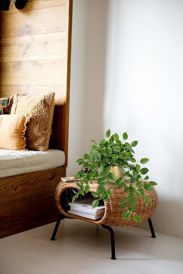 Briful Faux Plants Indoor 17.7in Fake Watermelon Peperomia Plant in Gold Pot with Realistic Silk Green Leaves Artificial Potted Plant for Home Office Table Shelf Desk Modern Room Decor