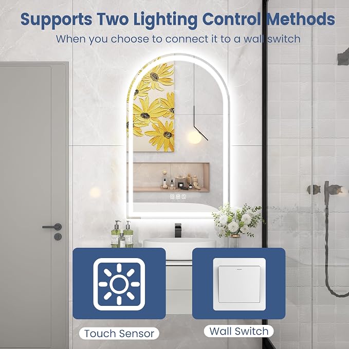STARLEAD 32"x20" Arched LED Bathroom Mirror with Bluetooth Speaker, Dimmable Lighting, 3 Color Temperature, Anti-Fog, Touch Control Wall Mounted Vanity Mirror
