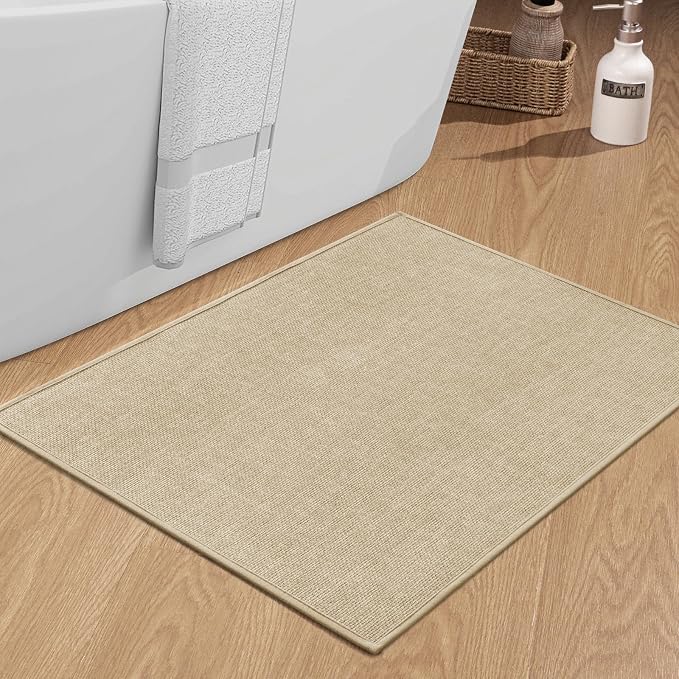 Bathroom Rugs Mat 36x25, Ultra Thin Non Slip Bath Mat Large Quick Dry Absorbent Bath Mat for Bathroom Floor, (Light Beige, 36"x25")