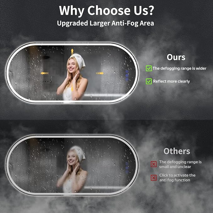 Oval LED Bathroom Mirror, 24"x 50" Led Full Length Mirror | Frameless Large LED Mirror with Front Light & Backlit, Anti-Fog, Dimmable Wall Mounted Lighted Mirror, Smart Bathroom Mirror