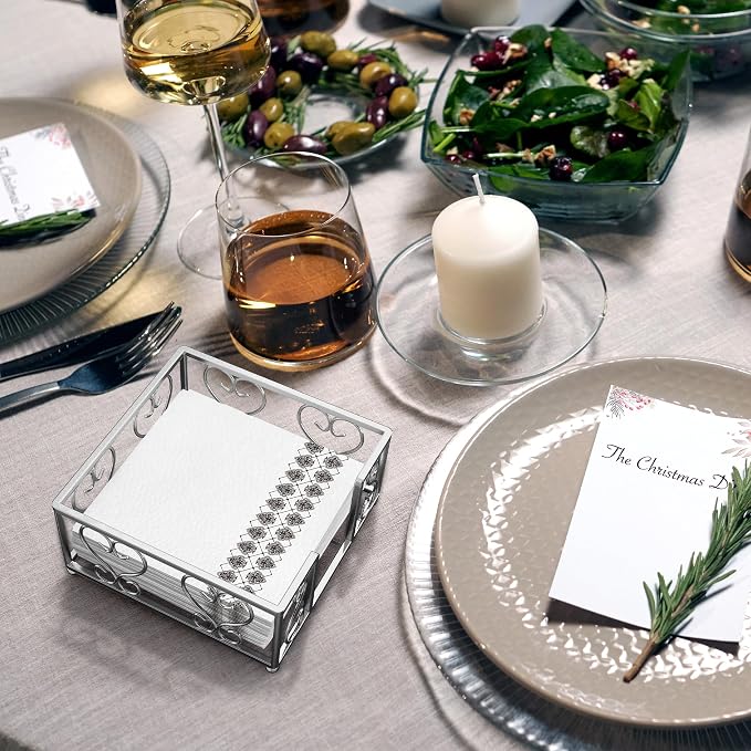 Cocktail Napkin Holder for 5x5 Napkins, Flat Square Caddy, Table | Cocktail Napkins, Beverage Napkins & Parties