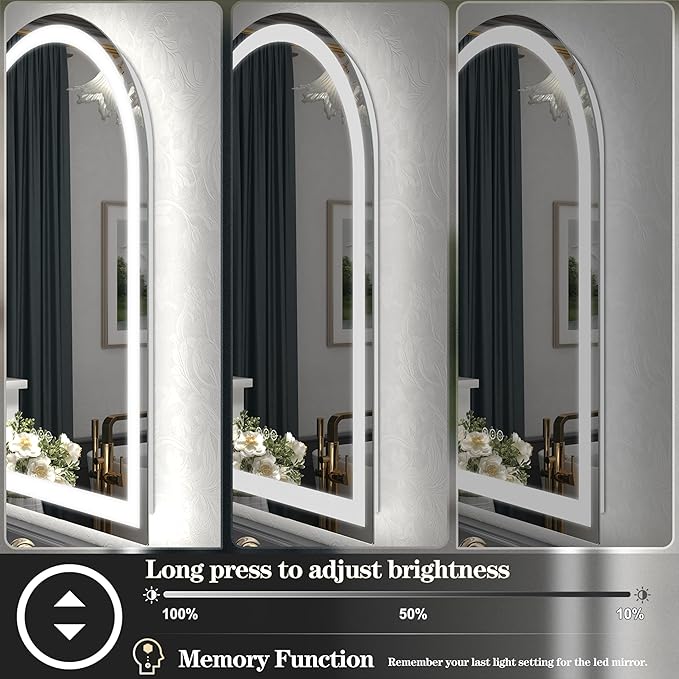 32x42 Inch Arched LED Bathroom Mirror | Dimmable LED Lighted Bathroom Vanity Mirror, Backlit and Frontlit, Anti-Fog, 3 Colors, Memory, Shatter-Proof, ETL Listed