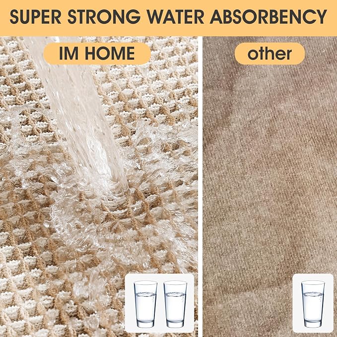 Waffle Bath Mat Set 3 Piece Brown & Cream,Woven Modern Bath Rug Mats, Absorbent Non Slip Bath Floor Mat, Soft Washable Boho Bath Rugs with Tassels for Bathroom, Bedroom, Kitchen, Tub
