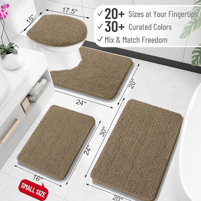 OLANLY Bathroom Runner Rugs 45x27, Extra Soft Absorbent Chenille Bath Rugs | Tan, Quick-Drying Rubber Backing, Machine Washable Long Bath Mat for Bathroom Floor, Tub and Shower, Home Decor Accessories