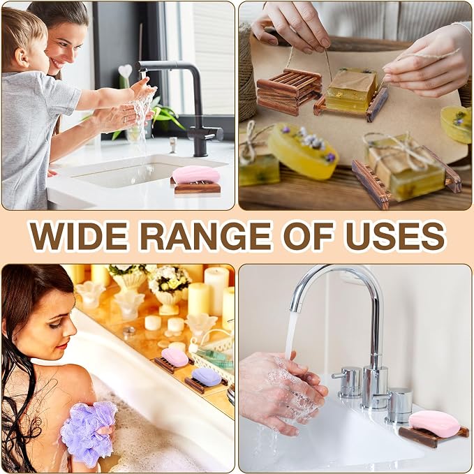25 Pcs Bamboo Wood Soap Dish Bulk Bathroom Wooden Soap Holder Savers Self Draining Dishes Handcraft Tray, 3.3 x 3.3 x 0.67 Inch (Charcoal Color)