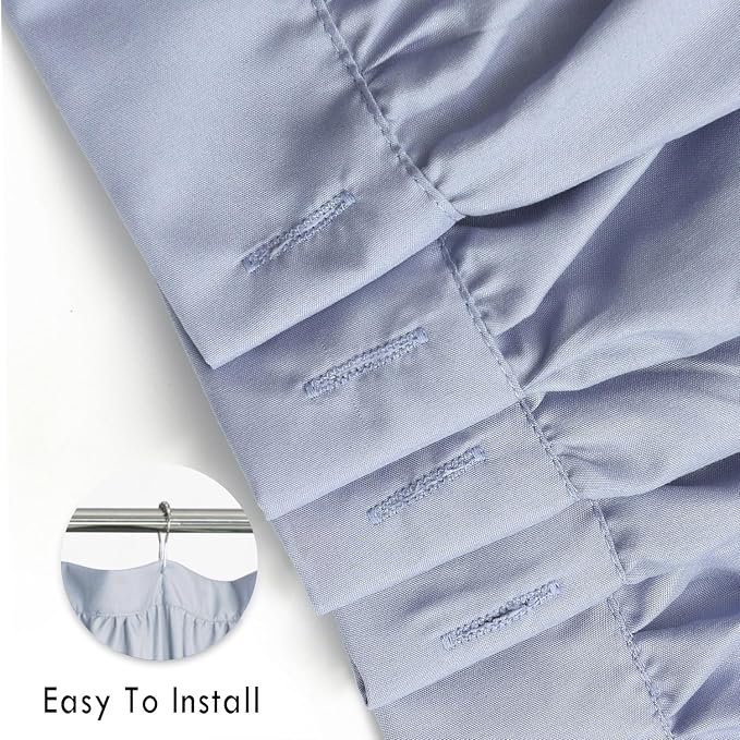 Fog Blue Ruffle Shower Curtain, Vintage Handcrafted Bow Tie Bath Curtain for Master Bathroom, Ruched Microfiber Bathroom Curtain with 12 Buttonholes, 72" W x 72" H (LQ-10)