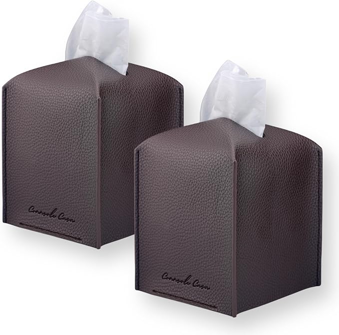 Premium PU Leather Tissue Box Holder - Elegant Hotel-Style Tissue Box Cover for Home, Office & Car Décor, Tissues Cube Organizer for a Natural & Classic Look (Espresso 2 Pack)