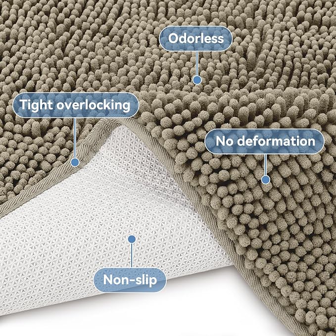Bcoimo Bath Rug Mat,30x20 Chenille High Absorbent Latte Bathrom Floor Mats | Non Slip with Rubber Backing Bathroom Rugs Machine Washable;Extra Soft Bath Rug ;High Absorbent And Quick Dry Microfiber mat