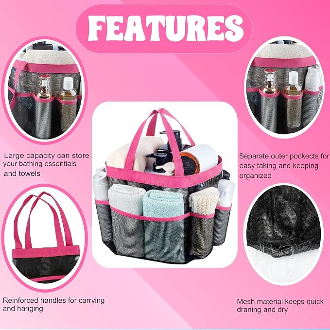 Mesh Shower Caddy Portable - 9 Pockets, Shower Bag for Dorm Room Camping | 2 Handle Quick Dry Shower Bag College Dorm Room Essentials Large Capacity Hanging Basket for Bathroom Travel Swimming Gym