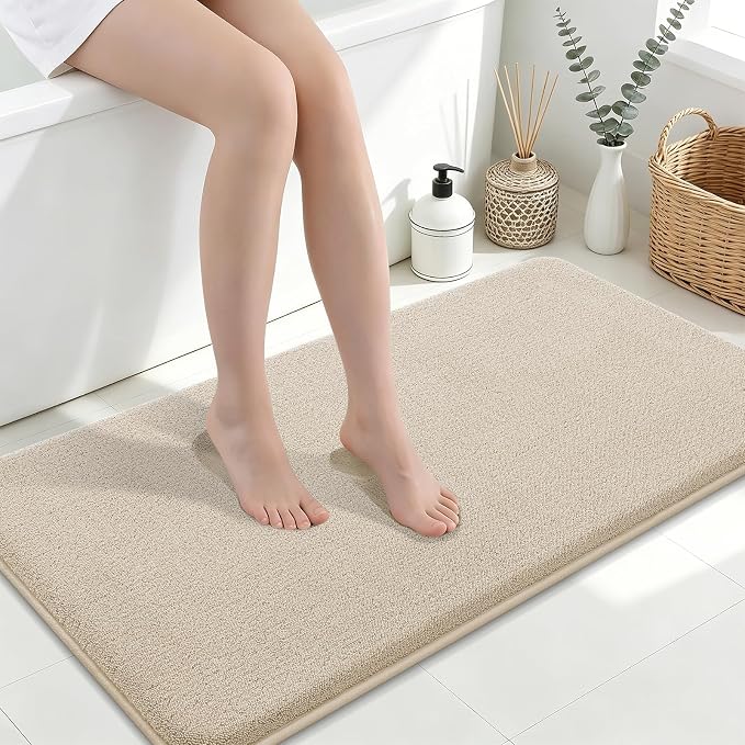 Smiry Memory Foam Bath Mat 44x24, Extra Soft Absorbent Bathroom Rugs | Beige Quick Dry, Machine Washable Bath Mats for Bathroom, Shower, Tub and Home Decor Accessories