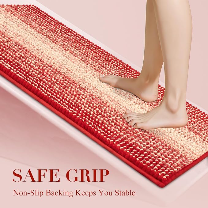 Christmats Bathroom Rug, Bath Mat Rug for Christmats Decorations Non Slip 20 x 32 Inches Water Absorbent Chenille Bathroom Floor Mats Machine Washable (Christmas Red)