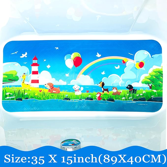 Bath Mats for Tub Kids,Baby Toddler - Large Cartoon Non-Slip Bathroom Bathtub Anti-Slip Shower Mats for Floor 35x15,Machine Washable XL Size Bathroom Mats (Lighthouse)