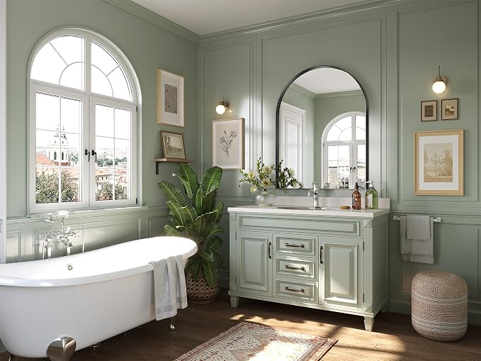 Brightify Black Arched Mirror, 32 x 42 Inch Arch Wall Mirror, Metal Frame Black Bathroom Mirror, Arched Top Bathroom Vanity Mirror for Living Room Bedroom Mantel Entryway Hallways