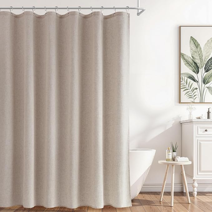 Extra Long Linen Shower Curtain 96 Inch Long for Bathroom Boho Farmhouse Fabric Shower Curtains Set with Hooks Neutral Cloth Modern Cottage Core Waterproof,Taupe Burlywood