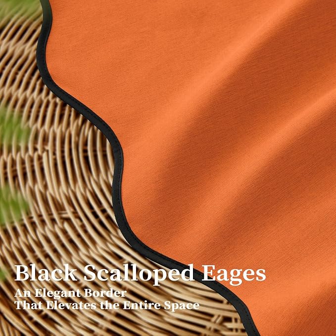 72x78 Boho Scalloped Linen Textured Cloth Shower Curtain, Burnt Orange | Long Size, 230GSM Waterproof Polyester, Heavy Duty Fabric, 12 Plastic Hooks, Elegant Modern Farmhouse Style, Machine Washable