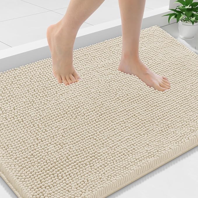 Smiry Bathroom Rugs 36X24, Luxury Chenille Extra Soft Absorbent Bath Mat | Sand, Machine Washable Non-Slip Plush Bath Mats for Bathroom, Tub, Shower, and Floor, Home Decor