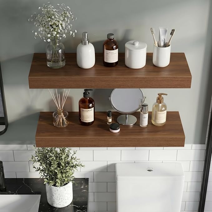 Vivelove 16 Inch Floating Shelves Wall Mounted for Display, 6.5 Deep Duty Shelves with Invisible Brackets for Living Room,Bedroom,Kitchen, Bathroom Storage & Decor,16" Wx6.5 Dx1.4 H - Walnut