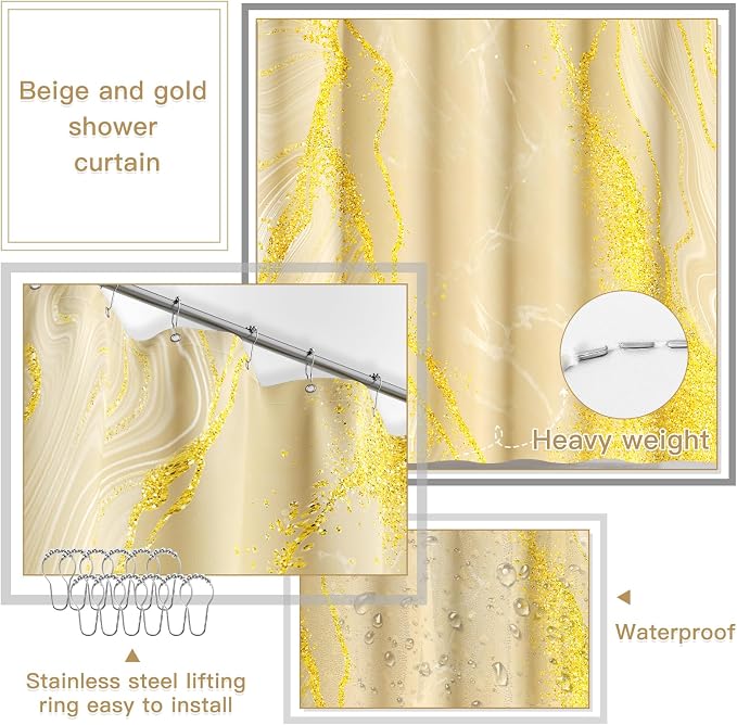 21PCS Bathroom Sets with Shower Curtain and Rugs Bathroom Accessories Set Beige Bathroom Set Complete with Trash Can, Toilet Brush, Qtip Holder & 3PCS Soap Dispenser