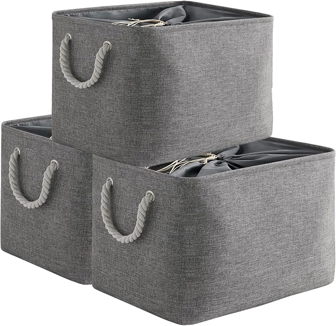 Storage Basket for Organizing - 16x12x12 inch 3 Pack Fabric Storage Cubes, Cube Storage Bin for Shelves Closet Organizer Cloth Gift Toy (Grey)