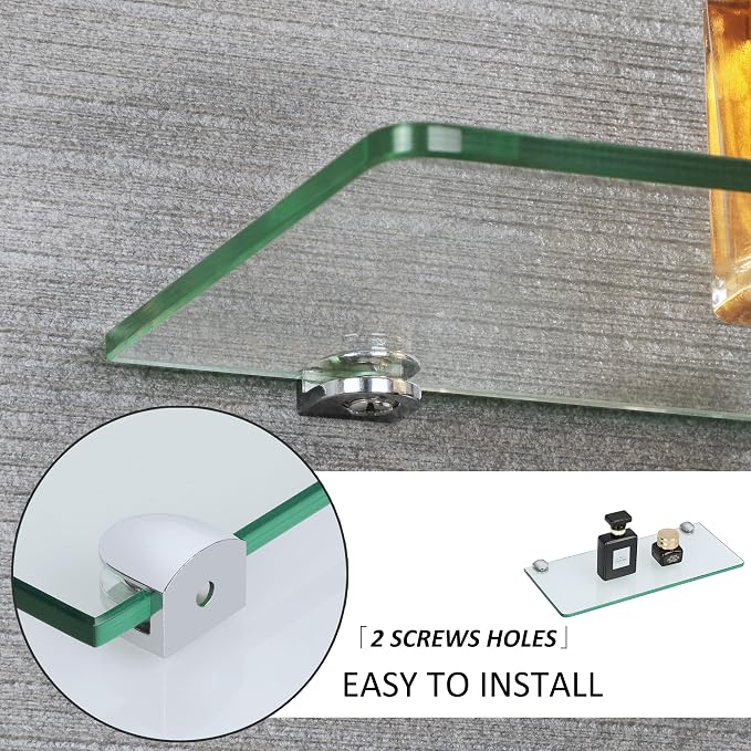 SAYAYO Glass Floating Shelves for Wall, Tempered Glass Shelves for Bathroom | Living Room, Bedroom, Office, Toilet, Kitchen Decor, 12 Inch Set of 2, Clear