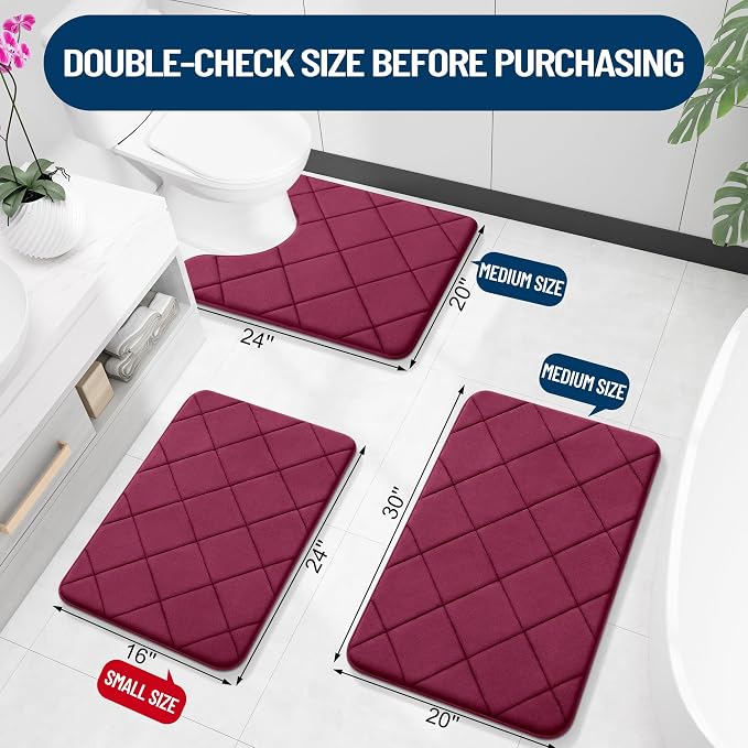 OLANLY Memory Foam Bath Mat 30x20, Ultra Soft and Absorbent Bathroom Rugs | Burgundy, Quick Dry, Machine Washable Shower Bath Rugs, Comfortable Bath Carpet for Bathroom Floor, Tub and Shower