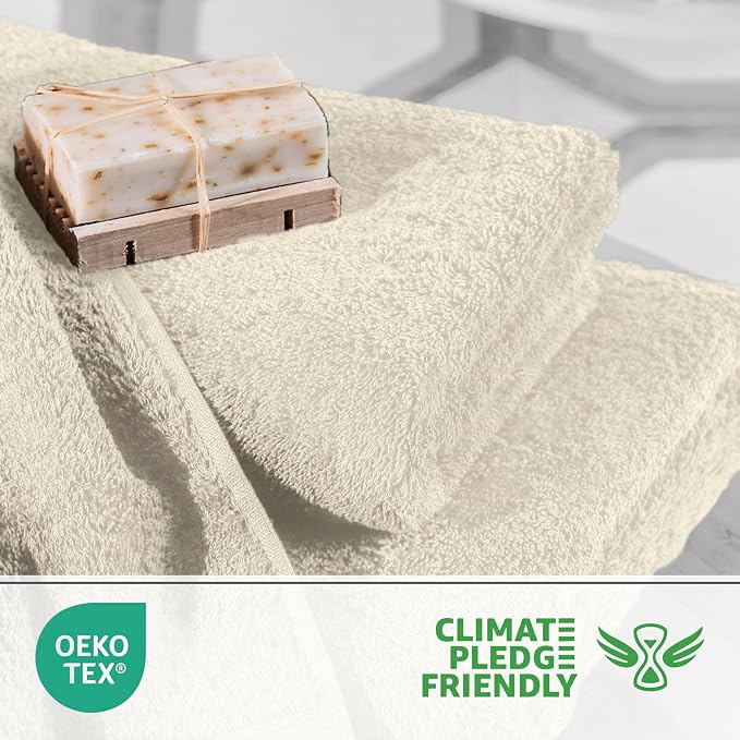 Martex Easy Living Everyday 6-Piece Bathroom Towel Set, Ivory | 2 Bath Towels, 2 Hand Towels, 2 Wash Cloths, 100% Cotton, Soft, Quick-Dry