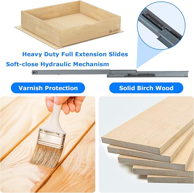 WelFurGeer Premium Birchwood Pull-Out Cabinet Drawers, 14" W x 21" D Pull Out Cabinet Organizer, Soft Close Slide-Out Shelves for Kitchen Cabinets, Heavy-Duty Cabinet Organizer for Home & Kitchen