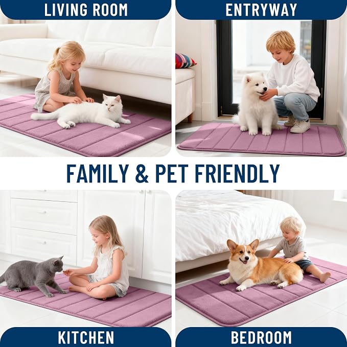 OLANLY Memory Foam Long Bathroom Rugs Runner 47x17, Super Soft Absorbent | Deep Plum, Quick Dry Bath Mat, Machine Washable Shower Floor Rugs, Bathmat Carpet for Bathroom Floor, Tub and Shower