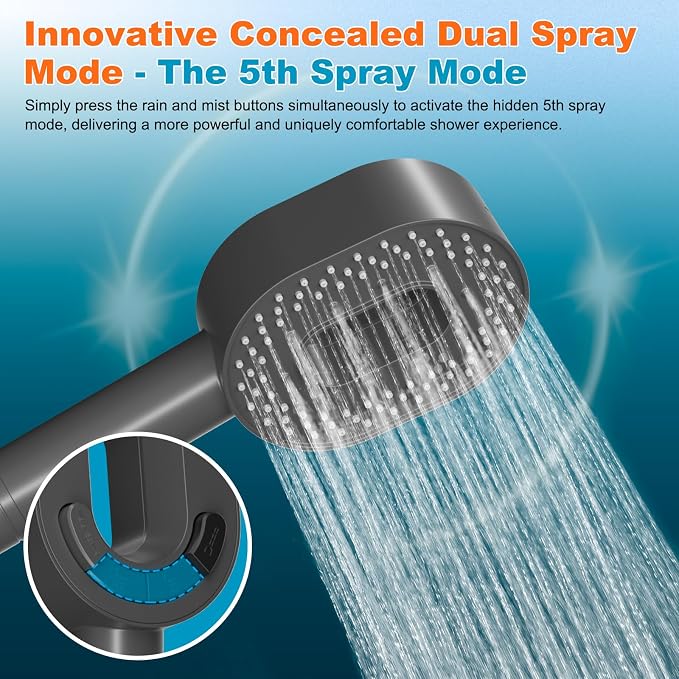 Hibbent Filtered Showerhead with handheld, High Pressure 5 Sprays Shower | Gray Shower Head, Brass Holder & 71" Metal Hose, Water Softener for Hard Water-Remove Chlorine, Reduces Dry Itchy Skin