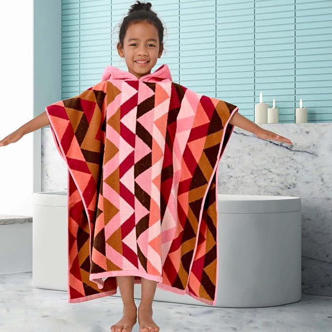 VOOVA & MOVAS Kids Towel Poncho, 4-8 Years, 100% Cotton, Thick, Red | 500GSM Dense Fabric, Solid Jacquard Weave, Soft, Absorbent & Quick Dry, Great for Bathroom and Pool