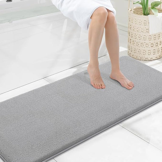 Smiry Memory Foam Bath Mat 59x20, Extra Soft Absorbent Bathroom Rugs | Grey Quick Dry, Machine Washable Bath Mats for Bathroom, Shower, Tub and Home Decor Accessories
