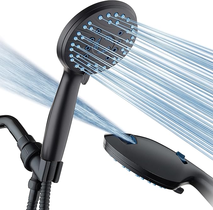 AquaCare High Pressure 8-mode Handheld Shower Head - Anti-clog Nozzles, Built-in Power Wash to Clean Tub, Tile & Pets, Extra Long 6 ft. Stainless Steel Hose, Wall & Overhead Brackets | Stay Clean Nozzles, Dual Power Wash for Tub, Tile & Pets, Long 6 ft...