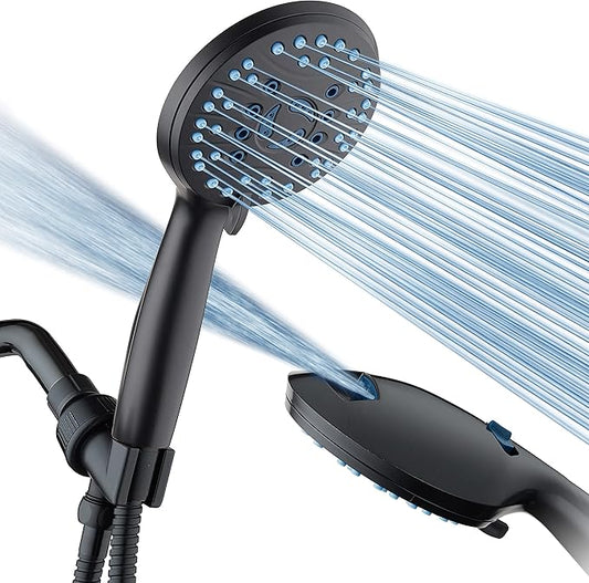 AquaCare High Pressure 8-mode Handheld Shower Head - Anti-clog Nozzles, Built-in Power Wash to Clean Tub, Tile & Pets, Extra Long 6 ft. Stainless Steel Hose, Wall & Overhead Brackets | Stay Clean Nozzles, Dual Power Wash for Tub, Tile & Pets, Long 6 ft...