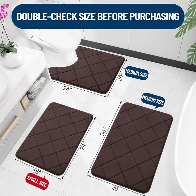 OLANLY Memory Foam Bath Mat 47x20, Ultra Soft and Absorbent Bathroom Rugs | Brown, Quick Dry, Machine Washable Shower Bath Rugs, Comfortable Bath Carpet for Bathroom Floor, Tub and Shower