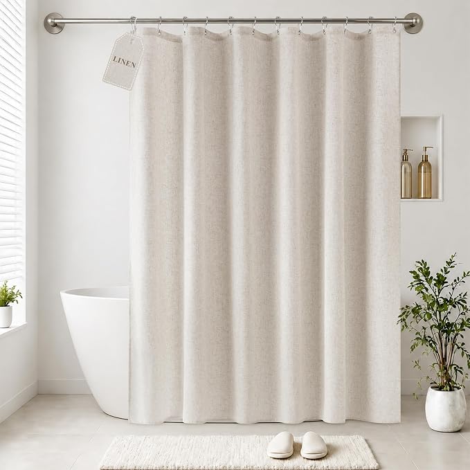 Jowels Apricot Linen Fabric Shower Curtains for Bathroom, 72x72 | Beige Linen Shower Curtains Set, Waterproof Washable Weighted Textile, Metal Hooks, Hotel Boho Farmhouse Bathroom Decor