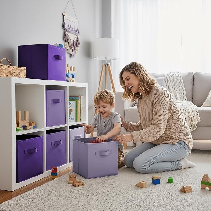 Cupic Cupid 6-Pack 11x11 Cube Storage Bins, Cube Bins, Purple Gradient | Foldable, Reinforced Front Handle, Holds Toys, Books, Accessories and More, Fits Closet, Shelves, Playroom, Cubby
