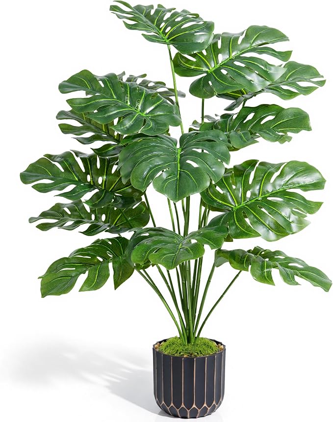 florisso 28" Fake Plants Artificial Monstera Plant Tall Faux Plants | Indoor Outdoor Tree, Fade-Resistant, Zero Maintenance, Premium Durable for Living Room Bedroom Home House Decoration