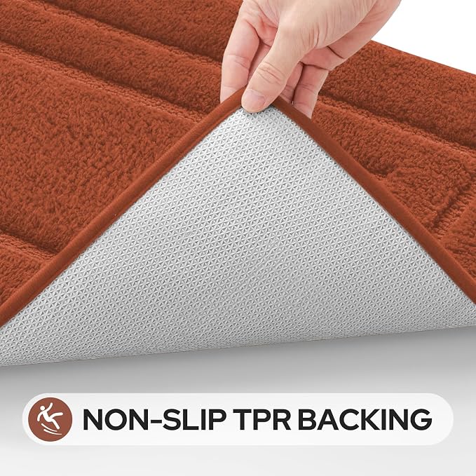 HOMEIDEAS Bathroom Rugs Sets 2 Piece, Super Soft and Absorbent Non Slip Microfiber Machine Washable Bath Mat Set (20" x 47" + 16" x 24", Burnt Orange)