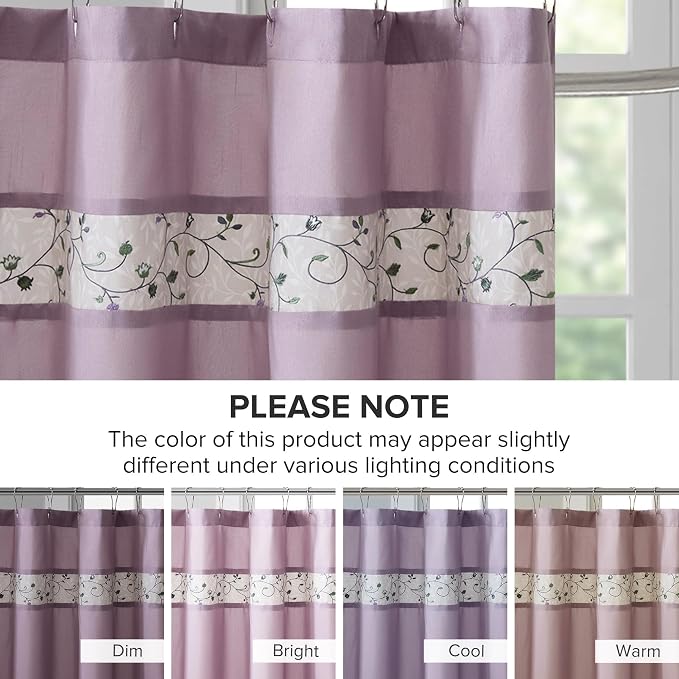 Madison Park Serene Shower Curtain for Bathroom, 72 x 72, Purple | Adds Privacy, Machine Washable, Floral Pattern, OEKO-TEX Certified