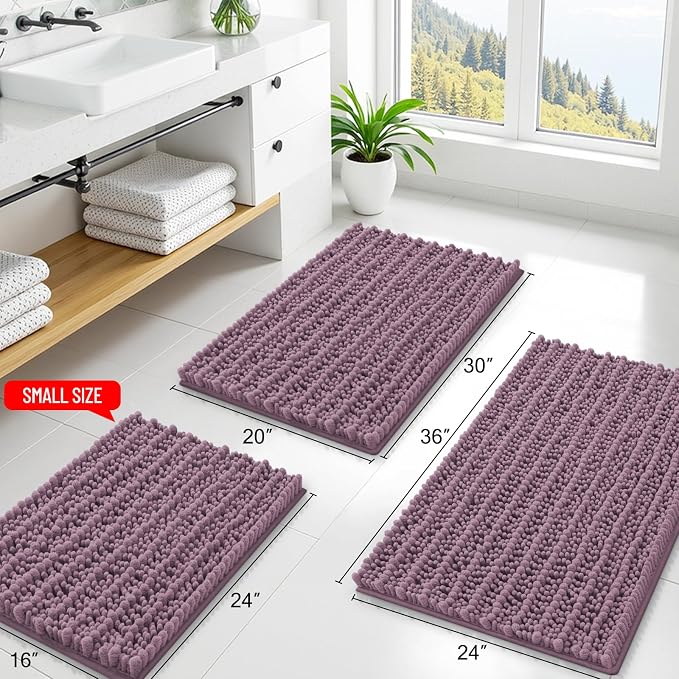 Smiry Bathroom Rugs 47X20, Extra Soft Rubber Backing Chenille Bath Mats | Deep Plum Machine Washable Non Slip Quick Dry Bath Mats for Bathroom Floor, Tub, Shower, Home Decor Accessories