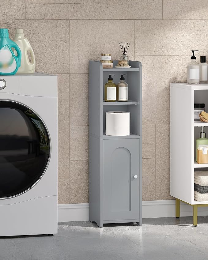 Hzuaneri Bathroom Storage Cabinet, Narrow Toilet Paper Cabinets with Doors | Small Corner Floor Cabinet with Doors and Adjustable Shelf, Bathroom Organizer for Small Spaces, Gray BC19721X