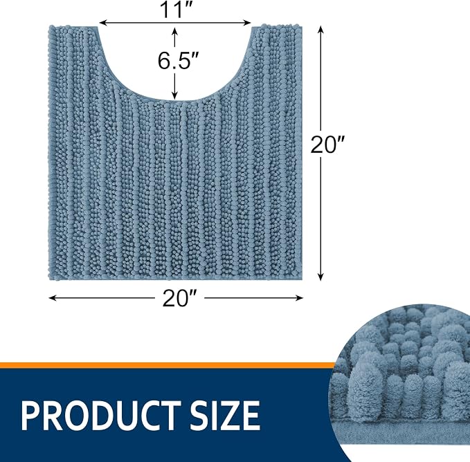 Smiry Bathroom Toilet Rugs U Shaped 20X20, Chenille Bath mats for Toilet | Grayish Blue Extra Soft Absorbent Non Slip Rubber Backing Contour Bath Rugs for Toilet, Machine Washable Contoured Bath Mats