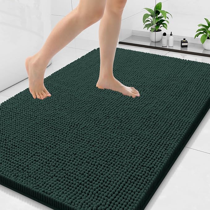 Arotive Bathroom Rugs 47x32, Soft Absorbent Shaggy Chenille Bath Rugs | Blackish Green, Machine Washable Rubber Backing Bath Mats for Bathroom Floor Tub and Shower Home Decor Accessories