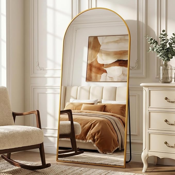 Full Length Mirror, 71" x 32" Arched Full Body Mirror Large Standing Floor Mirrors, Mirrors for Bedroom, Bathroom, Living Room Standing or Wall Leaning, Gold