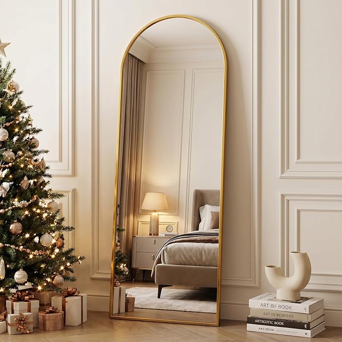 Full Length Mirror, 58" x 19" Arched Full Body Mirror Large Standing Floor Mirrors, Mirrors for Bedroom, Bathroom, Living Room Standing or Wall Leaning, Gold